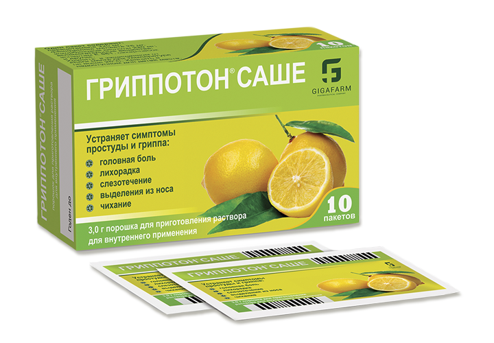 Гриппотон ЛЕКАРСТВЕННЫЕ СРЕДСТВА Гриппотон саше пор. д/приг р-ра 0.3г x 10