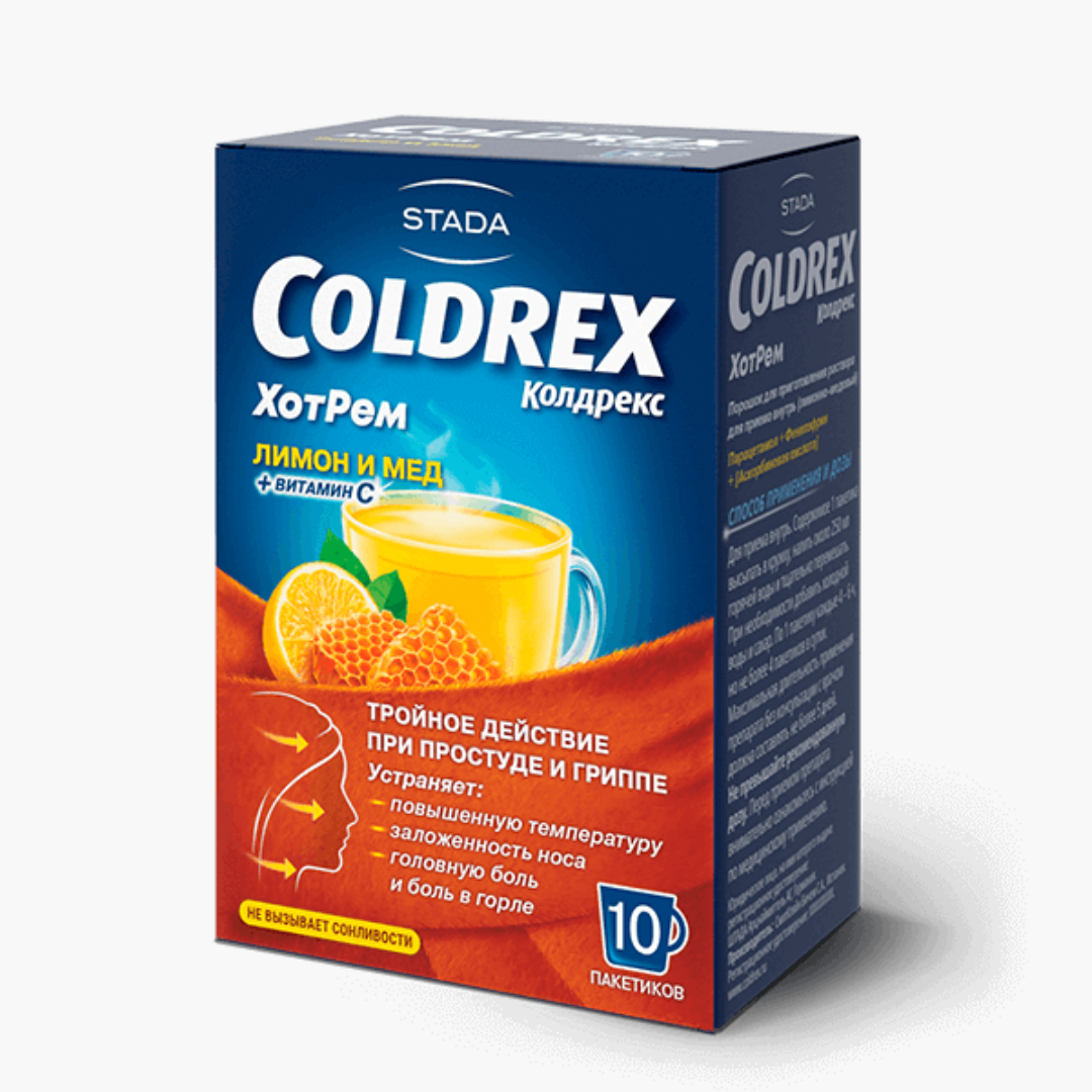 Колдрекс MEDICINES Coldrex HOT-REM + Vit C sachets lemon+honey N10