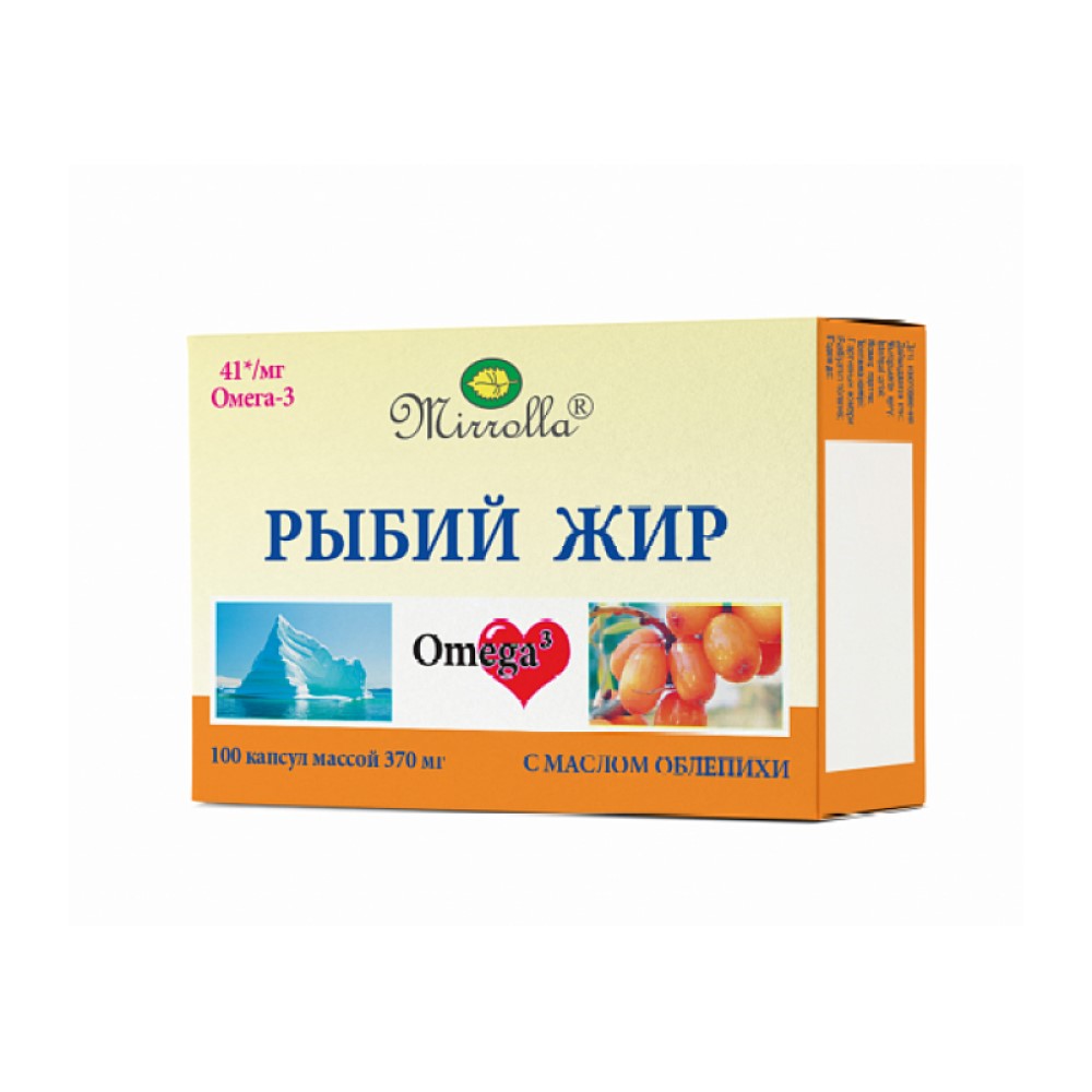 Рыбий MEDICINES Fish oil with sea buckthorn oil capsules 0,37g x 100 Mirrolla