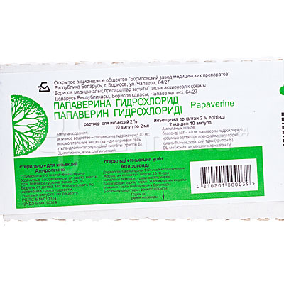 Папаверин MEDICINES Papaverine hydrochloride ampules 2% 2ml x 10 Borisov