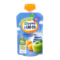 ПРОДУКТЫ ДЛЯ ДЕТЕЙ Фруто Фруто Няня пюре яблок и абрикосов со слив. 90г (пауч)