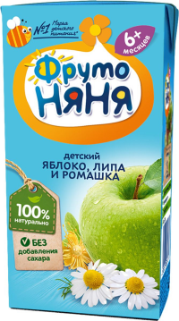 ПРОДУКТЫ ДЛЯ ДЕТЕЙ Фруто Фруто Няня сок из яблок с липой и ромашкой 0,2л
