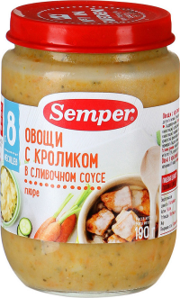 ПРОДУКТЫ ДЛЯ ДЕТЕЙ Сэмпер Сэмпер пюре овощи с кроликом с в слив соусе 8мес. 190гр.