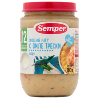 ПРОДУКТЫ ДЛЯ ДЕТЕЙ Сэмпер Сэмпер пюре овощи с филе трески с 12мес. 190гр.