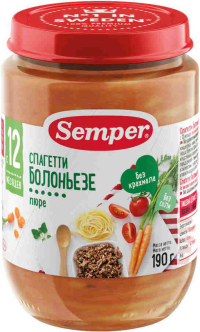 ПРОДУКТЫ ДЛЯ ДЕТЕЙ Сэмпер Сэмпер пюре спагетти болоньезе с 12м. 190гр.