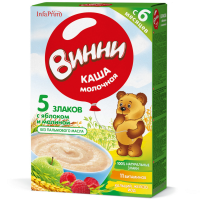 ПРОДУКТЫ ДЛЯ ДЕТЕЙ Винни Винни каша моло яблоком и малиной 5 злак с 6м200 г