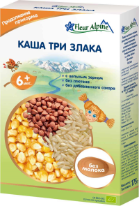 ПРОДУКТЫ ДЛЯ ДЕТЕЙ Флер Флер Альпин каша безмолочная три злака с6м. 175г. 00014