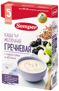 ПРОДУКТЫ ДЛЯ ДЕТЕЙ Сэмпер Сэмпер каша молочная, гречневая  чернослив/ яблоко с 5 мес.  180гр.