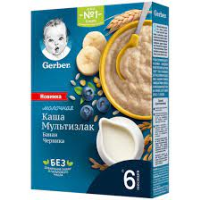 ПРОДУКТЫ ДЛЯ ДЕТЕЙ Гербер Гербер каша мол мультизлак банан черника с6м 180г/9012