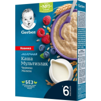 ПРОДУКТЫ ДЛЯ ДЕТЕЙ Гербер Гербер каша мол мультизлак черника малина с6м 180г/8986