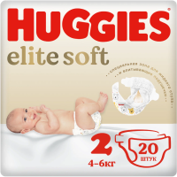 ПРОДУКТЫ ДЛЯ ДЕТЕЙ Хаггис Хаггис подгузники #2 ( 4-6 кг) elite soft, для новорожденных  N20