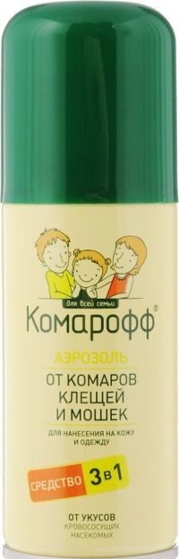МЕДИЦИНСКИЕ ПРИНАДЛЕЖНОСТИ Комарофф Комарофф аэрозоль 3 в 1 от комаров, мошек и клещей 100мл (136)