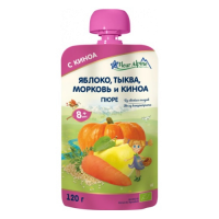ПРОДУКТЫ ДЛЯ ДЕТЕЙ Флер Флер Альпин пюре яблоко,тыква,морковь и киноа, с 8 м. 120г