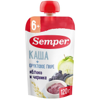 ПРОДУКТЫ ДЛЯ ДЕТЕЙ Сэмпер Сэмпер пюре с кашей яблоко и черника 6 м 120г