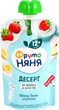 ПРОДУКТЫ ДЛЯ ДЕТЕЙ Фруто Фруто Няня десерт из молока и фруктов(ябл., банан, клуб.) 12м+ 90г (пауч)