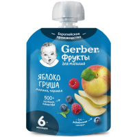 ПРОДУКТЫ ДЛЯ ДЕТЕЙ Гербер Гербер пюре яблоко, груша, малина, черника с 6м 90г 1885