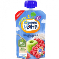 ПРОДУКТЫ ДЛЯ ДЕТЕЙ Фруто Фруто Няня пюре яблоко малина творог 90г. (пауч)