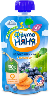 ПРОДУКТЫ ДЛЯ ДЕТЕЙ Фруто Фруто Няня пюре яблоко черника с печеньем 90г (пауч)