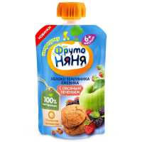 ПРОДУКТЫ ДЛЯ ДЕТЕЙ Фруто Фруто Няня пюре ябл.земленика ежевика.с овсяным печеньем 6+ 90г (пауч)